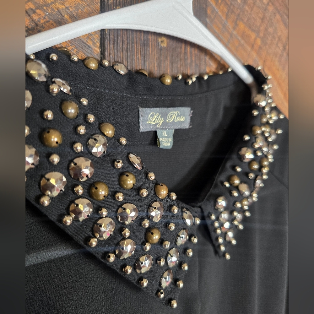 Lily Rose Black See Through Dress with Embellished Studded Collar XL - Picture 2 of 5